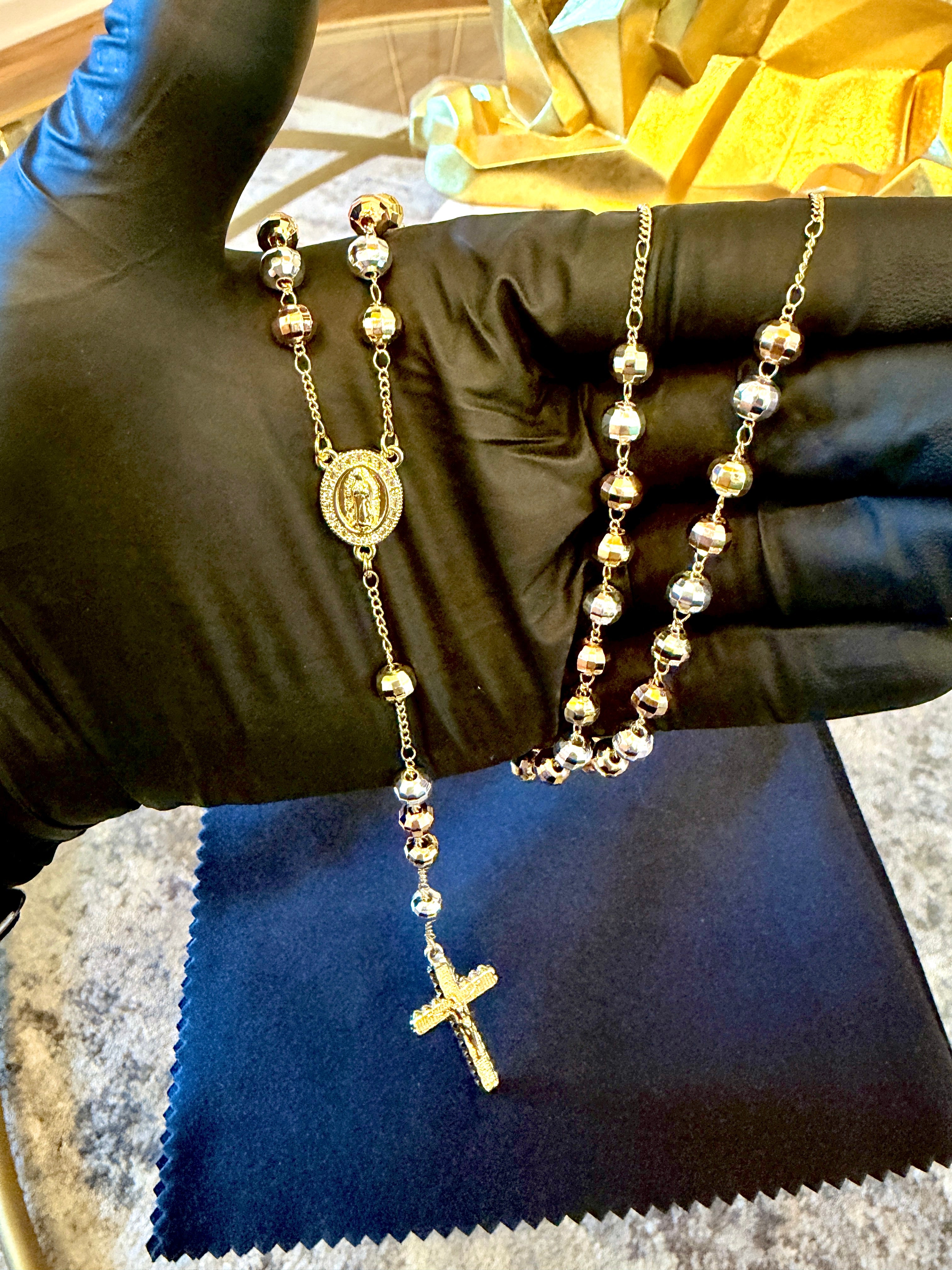 Tri-Color Gold over Sterling Silver Rosary