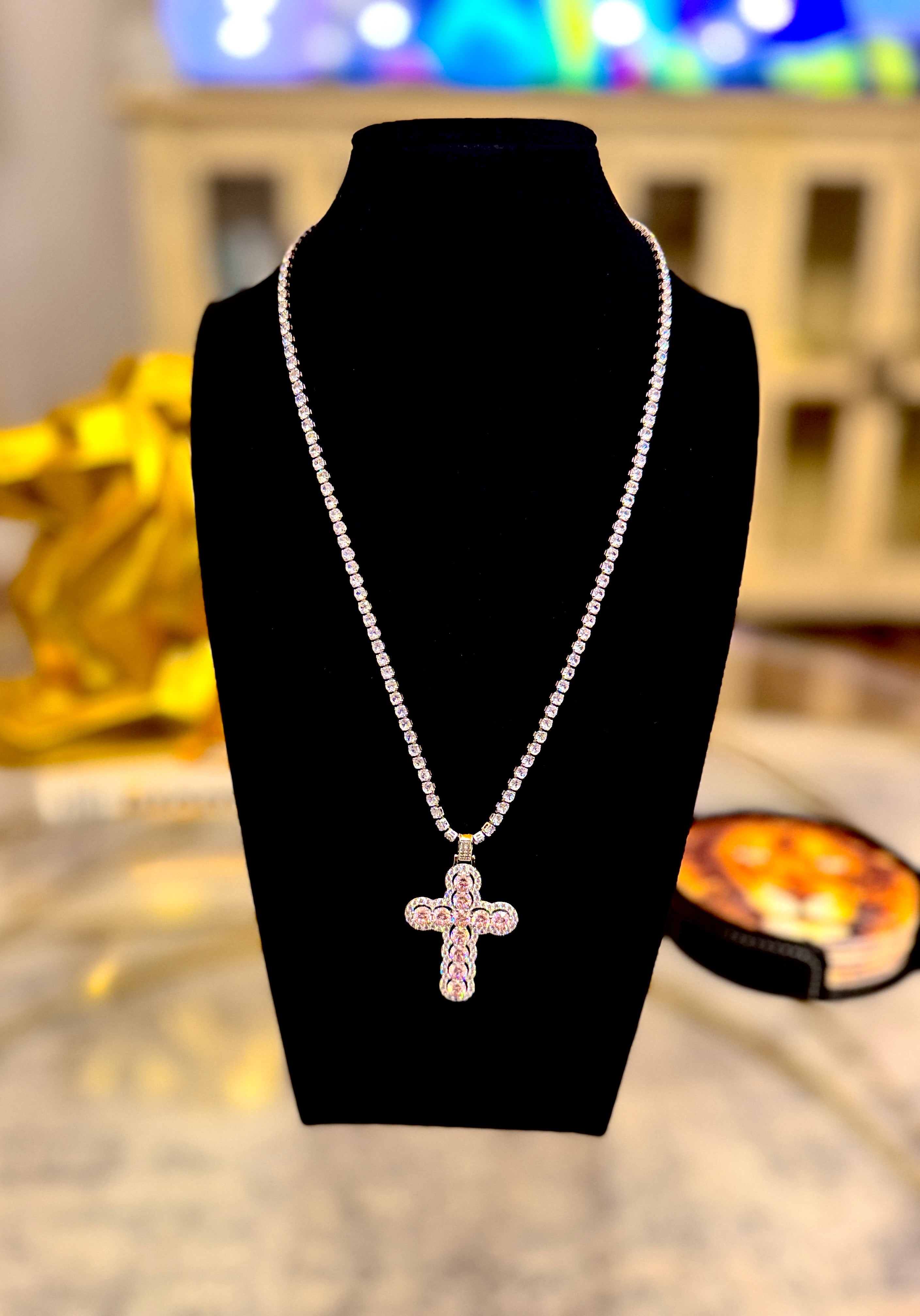 Pink Moissanite/CZ Tennis Necklace